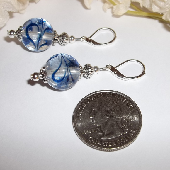 Clear & Navy Blue Earring Set Dangle Drop Fashion Jewelry Accessory Beaded 6863 - Picture 5 of 10